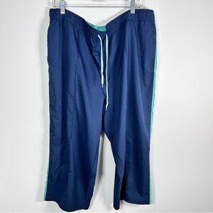SB Active Cropped Joggers Capris Navy Blue Aqua Stripes Elastic Waist Drawstring